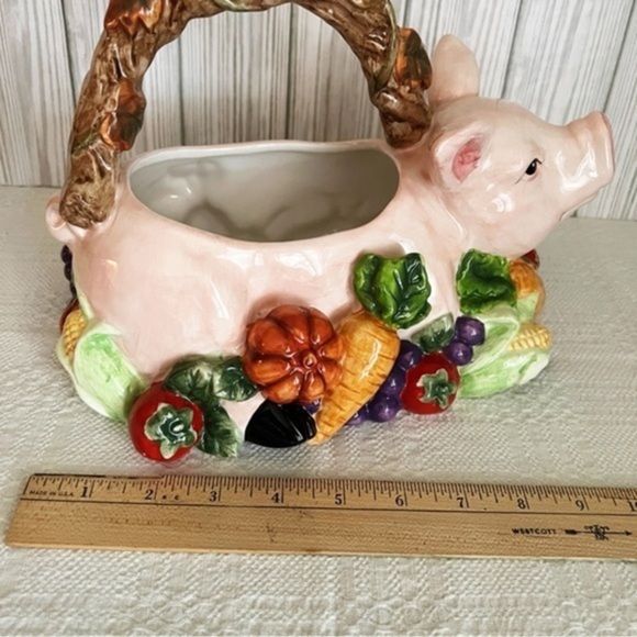 Vintage Pig Planter Basket With Vegetable Decoration‎ Signature Home Collection - Picture 11 of 13